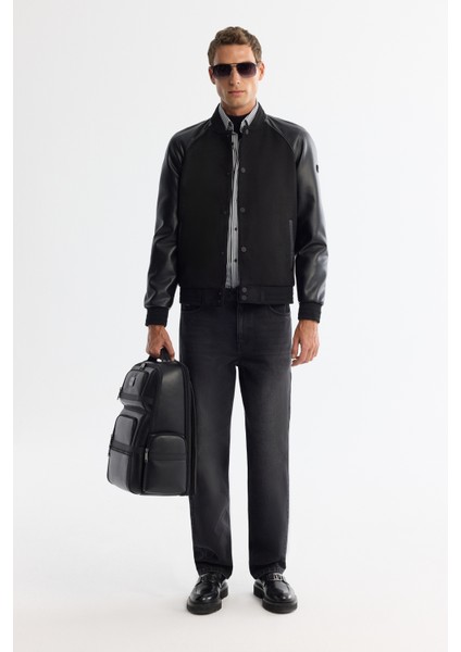 Erkek Siyah Bomber Yaka Süet Dokulu Comfort Fit Mont A42Y6028