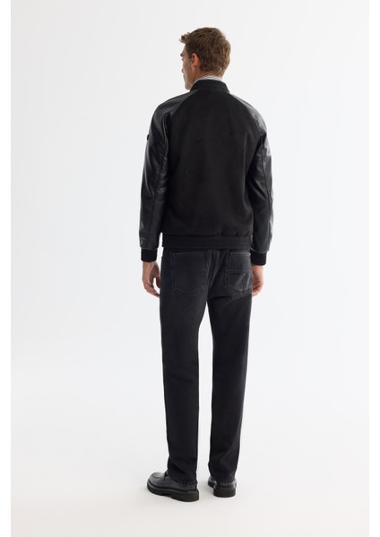 Erkek Siyah Bomber Yaka Süet Dokulu Comfort Fit Mont A42Y6028