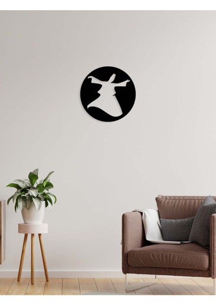 -Sufi Semazen Islami Metal Tablo - Islami Ev Dekorasyonu - Dini Duvar Tabloları - 50 X 50 - Cm - Sıyah-Islm-188