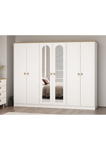 Lotus 6 Kapılı 2 Ayna Dolap-Artisan-Beyaz fiyatları