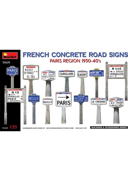 Fransa Beton Yol Işaretleri. Paris Bölgesi 1930-40