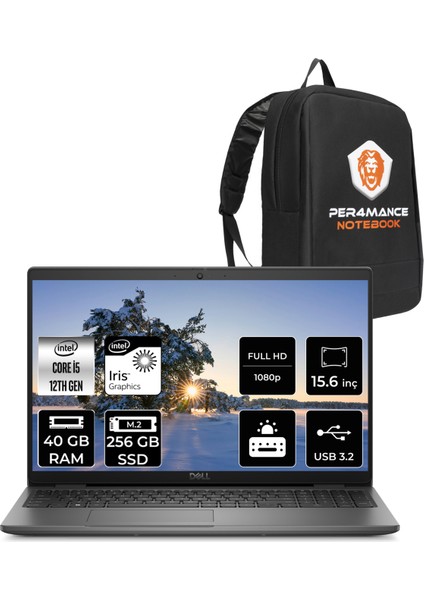 Latitude 3540 Intel Core I5 1235U 40GB 256GB SSD 15.6" Fhd Fdos Taşınabilir Bilgisayar & Per4 Çanta N049L354015UP336