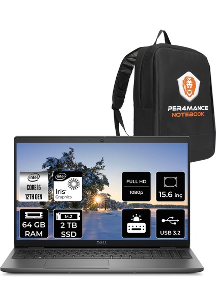 Latitude 3540 Intel Core I5 1235U 64GB 2tb SSD 15.6" Fhd Fdos Taşınabilir Bilgisayar & Per4 Çanta N049L354015UP349