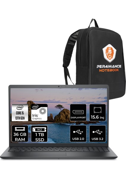 Vostro 3530 Intel Core I5 1334U 36GB 1tb SSD 15.6" Fhd Fdos Taşınabilir Bilgisayar & Per4 Çanta N3404PVNB3530UP333
