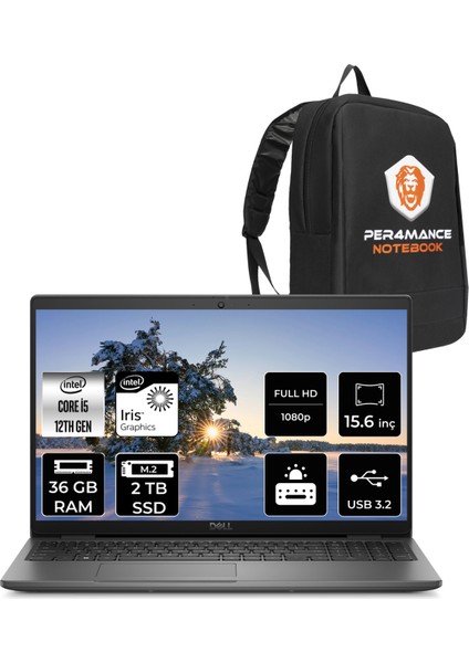 Latitude 3540 Intel Core I5 1235U 36GB 2tb SSD 15.6" Fhd Fdos Taşınabilir Bilgisayar & Per4 Çanta N049L354015UP334