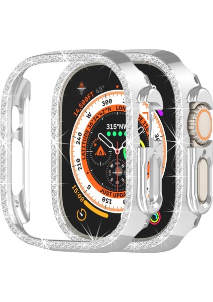 Apple Watch Ultra Ultra 2 49MM Uyumlu Tek Sıra Parlak Taşlı Rubber Kasa Kapak
