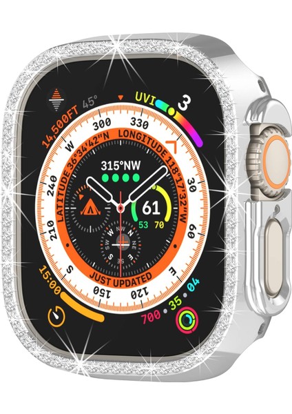 Apple Watch Ultra Ultra 2 49MM Uyumlu Tek Sıra Parlak Taşlı Rubber Kasa Kapak