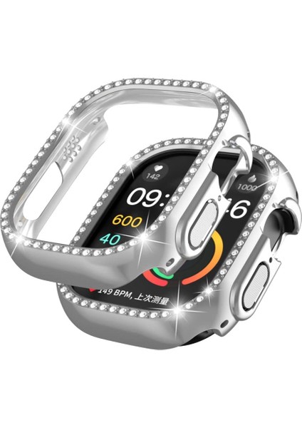 Apple Watch Ultra Ultra 2 49MM Uyumlu Tek Sıra Parlak Taşlı Rubber Kasa Kapak