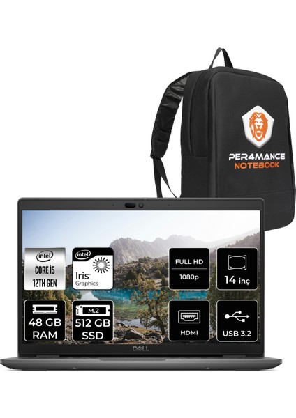 Latitude 3440 Intel Core I5 1235U 48GB 512GB SSD 14" Fhd Fdos Taşınabilir Bilgisayar & Per4 Çanta N085L344014UP342