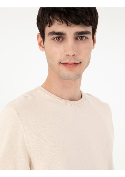 Erkek Bej Slim Fit Bisiklet Yaka Basic Triko Kazak 50296575-VR011 fiyatları