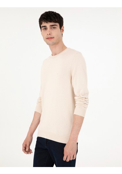 Erkek Bej Slim Fit Bisiklet Yaka Basic Triko Kazak 50296575-VR011 modelleri