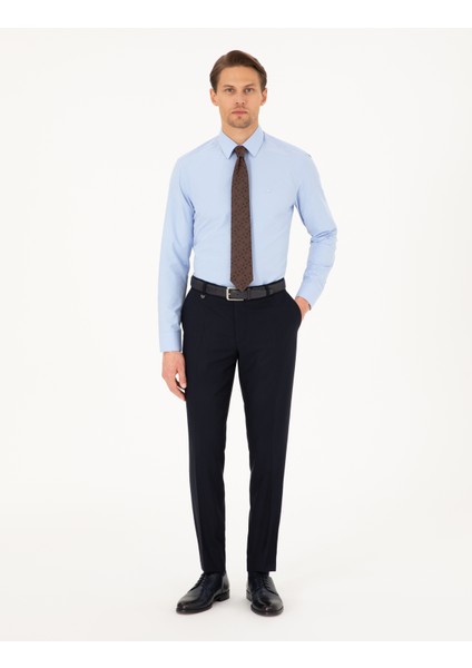Erkek Mavi Slim Fit Uzun Kollu Basic Gömlek 50292552-VR036 fırsatları