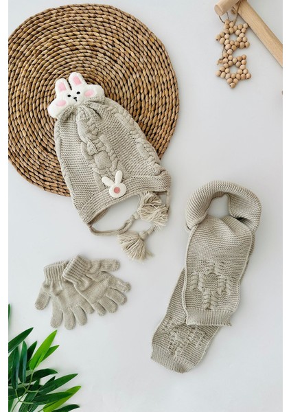 (1-4 Yaş) Tavşan Detaylı Kız Bebe Atkı bere takımı fırsatları