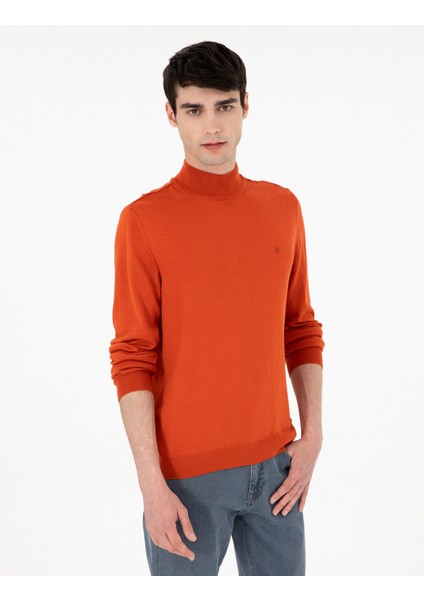 Erkek Turuncu Slim Fit Yarım Balıkçı Yaka Basic Triko Kazak 50296614-VR051