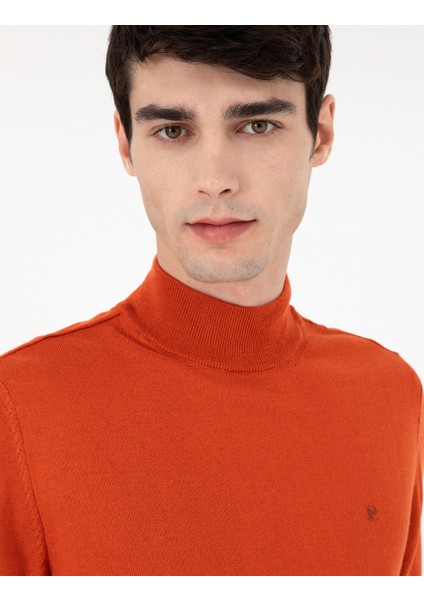 Erkek Turuncu Slim Fit Yarım Balıkçı Yaka Basic Triko Kazak 50296614-VR051 fiyatları