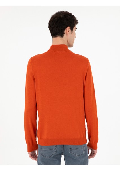Erkek Turuncu Slim Fit Yarım Balıkçı Yaka Basic Triko Kazak 50296614-VR051 indirimleri