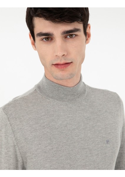 Erkek Açık Gri Melanj Slim Fit Yarım Balıkçı Yaka Basic Triko Kazak 50296614-VR091 fiyatları