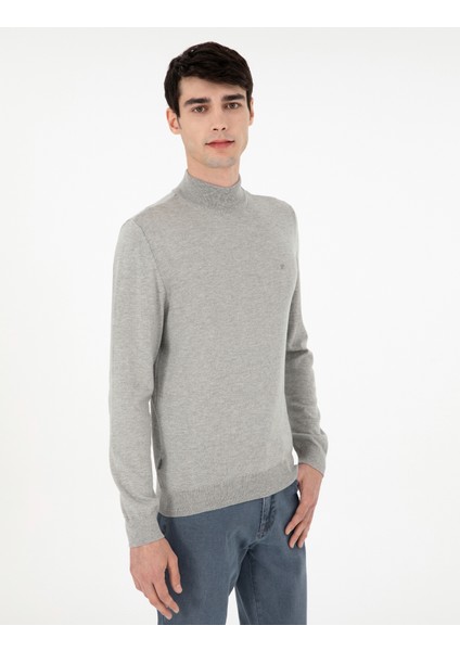 Erkek Açık Gri Melanj Slim Fit Yarım Balıkçı Yaka Basic Triko Kazak 50296614-VR091 modelleri