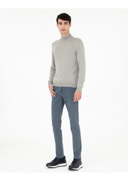 Erkek Açık Gri Melanj Slim Fit Yarım Balıkçı Yaka Basic Triko Kazak 50296614-VR091 fırsatları