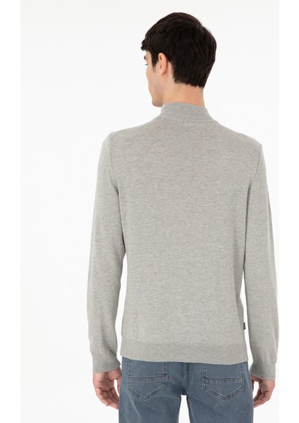 Erkek Açık Gri Melanj Slim Fit Yarım Balıkçı Yaka Basic Triko Kazak 50296614-VR091 indirimleri