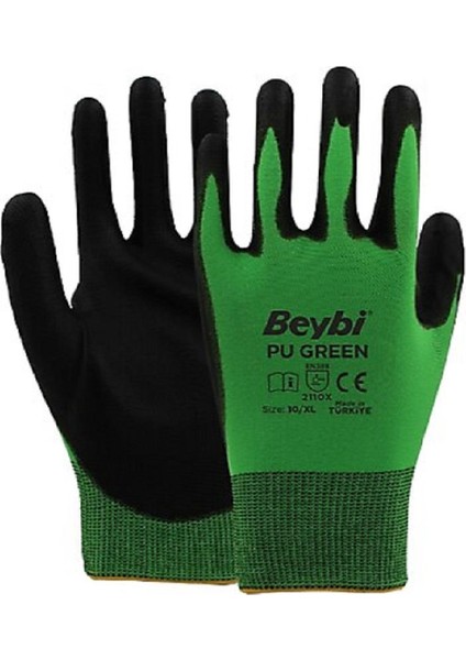 Beybi PU Green 9Beden 10LU Paket Poliüretan Kaplı Polyester Örme Ediven (2110X)