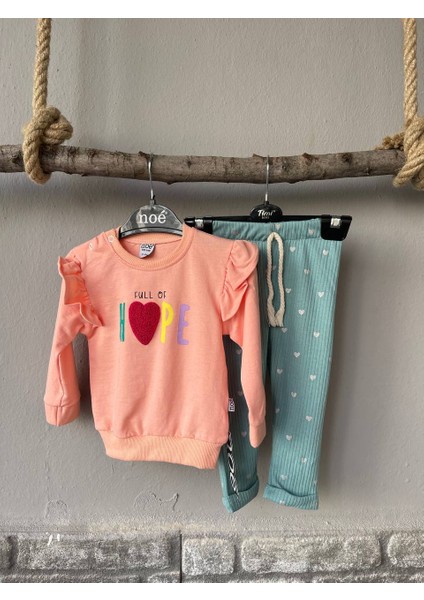 Somon Bebek Alt-Üst Takım Bisiklet Yaka Uzun Kollu Kız Bebek Sweatshirt ve Eşofman Alt 2'li Takım