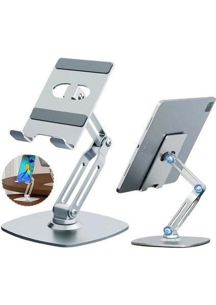 360 Derece Dönebilen Katlanabilir Metal Tablet ve Telefon Tutucu Standı