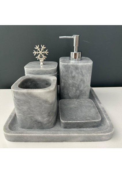 Kare 5 Li Mermer Banyo Seti Gri