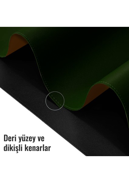 Klassegear Çift Renk Deri Mousepad Laptop Bilgisayar Için 80X40 cm Koyu Yeşil ve Taba