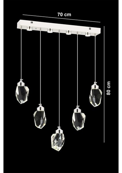 Istanbul Avize Yemek Masası Liya 5'li Gümüş Kristal Taşlı Modern Avize modelleri