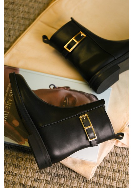 Kadın Altın Kemer Aksesuarlı Günlük Bot Soplen Siyah modelleri