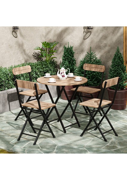4 Kişilik Yuvarlak Bistro Takım Bahçe Mutfak Masa Sandalye Çam 1500