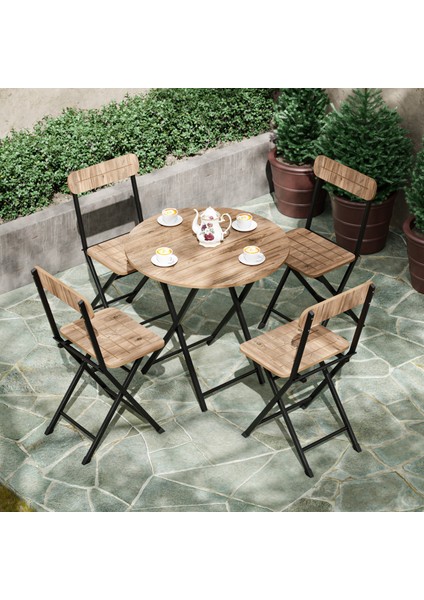 4 Kişilik Yuvarlak Bistro Takım Bahçe Mutfak Masa Sandalye Çam 1500