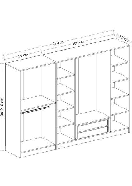 Kale210 6 Bölmeli 2 Çek Giyinme Dolabı Dore