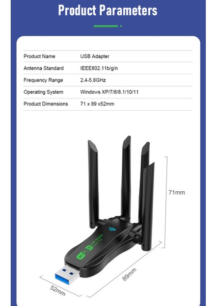 1300 Mbps Wifi 5 Yüksek Hızlı 5Ghz 4 Anten Usb 3.0 Çift Bant Wifi Adaptör 1300Mbps