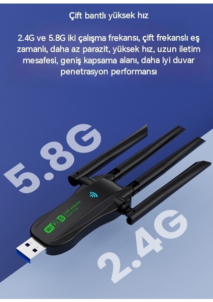 1300 Mbps Wifi 5 Yüksek Hızlı 5Ghz 4 Anten Usb 3.0 Çift Bant Wifi Adaptör 1300Mbps