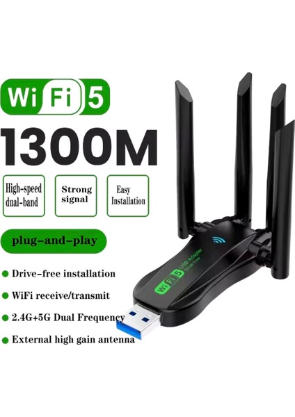 1300 Mbps Wifi 5 Yüksek Hızlı 5Ghz 4 Anten Usb 3.0 Çift Bant Wifi Adaptör 1300Mbps