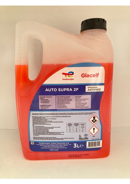 Glacelf Auto Supra 2F Organik Antifriz 3lt  Yeni Seri 08/2024