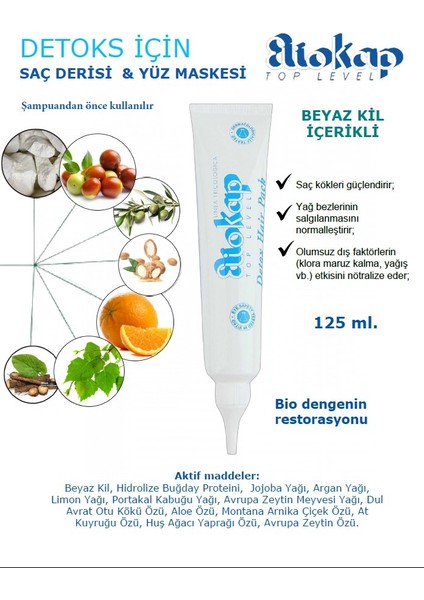 Detox Hair Pack - Saç & Yüz Maskesi, Beyaz Kil içeren, Saç Derisi İçin Detoks, 125 ml