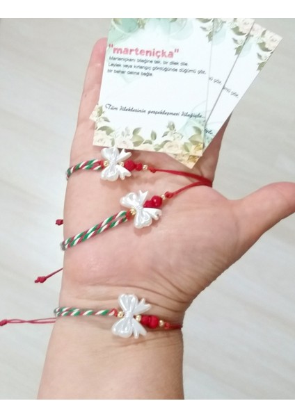 Üç Adet Marteniçka Kartlı Fiyonk ve Kırmızı Kristal Boncuklu Yılbaşı Marteniçka Bileklik fiyatları