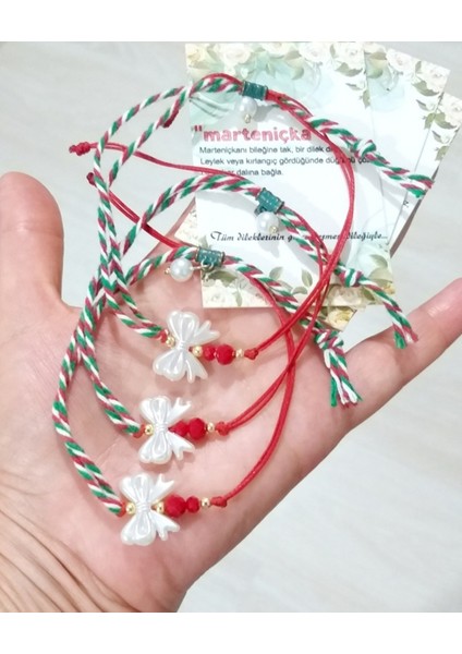 Üç Adet Marteniçka Kartlı Fiyonk ve Kırmızı Kristal Boncuklu Yılbaşı Marteniçka Bileklik indirimleri