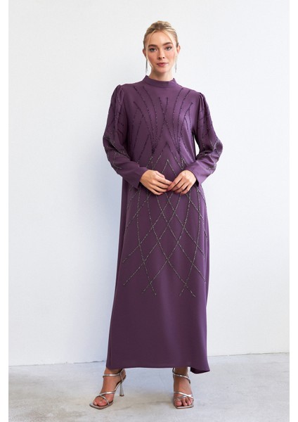 Alora Taş Işlemeli Abiye - Leylak