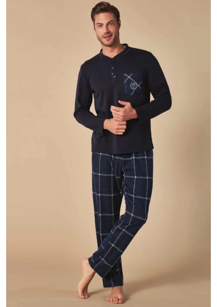 Erkek Lacivert Uzun Kol Pijama Takım 5130