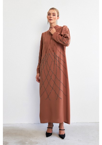 Alora Taş Işlemeli Abiye - Camel