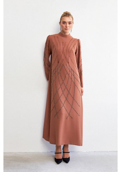 Alora Taş Işlemeli Abiye - Camel fiyatları