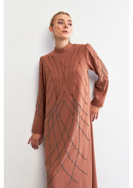 Alora Taş Işlemeli Abiye - Camel modelleri