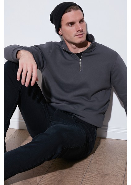 Pamuklu Regular Fit Yarım Fermuarlı Dik Yaka Sweat Erkek Sweat 59052592 fiyatları