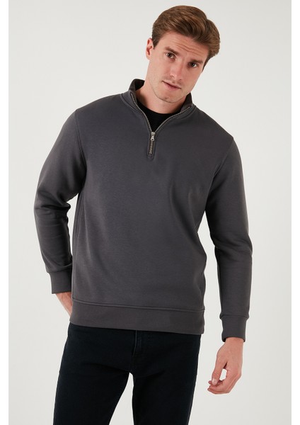 Pamuklu Regular Fit Yarım Fermuarlı Dik Yaka Sweat Erkek Sweat 59052592 fırsatları