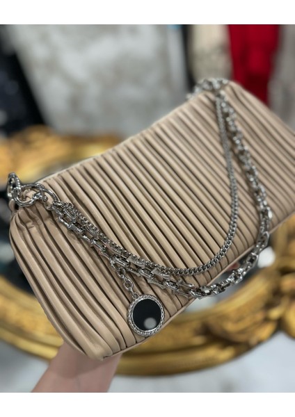 Sally Pilise Desenli Yumuşak Derili Kol/ Omuz Çanta -Bej fiyatları