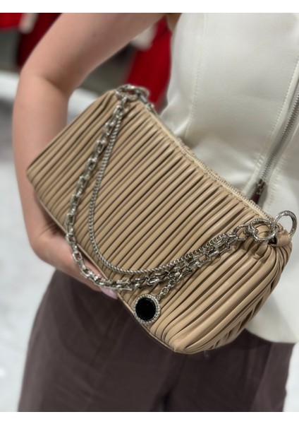 Sally Pilise Desenli Yumuşak Derili Kol/ Omuz Çanta -Bej modelleri